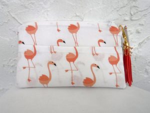 flamingo wristlet pouch with tassel charm
