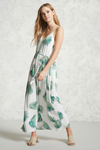 palm leaf print maxi dress